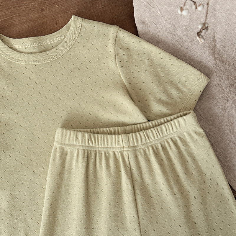 Unisex sommarset i ribbad bomull för baby och småbarn – T-shirt + shorts – Bomull – Little Loom – Gul, Grå, Blå, Rosa, Grön – Storlek 0–4 år MoreForMini