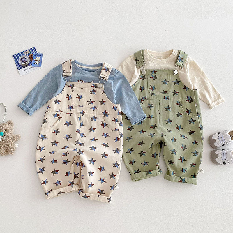 Hängselbyxa med Stjärnor – Stjärnfångare Unisex, Beige/Grön, Bomull, Storlek 0–5 år More For Mini