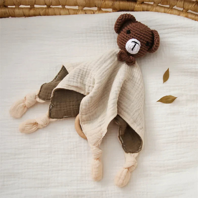 Knuffeldoekje voor Baby met Houten Bijtring en Rammelaar - 100% Katoen | Ideaal voor Doorkomende Tandjes & Comfort More For Mini