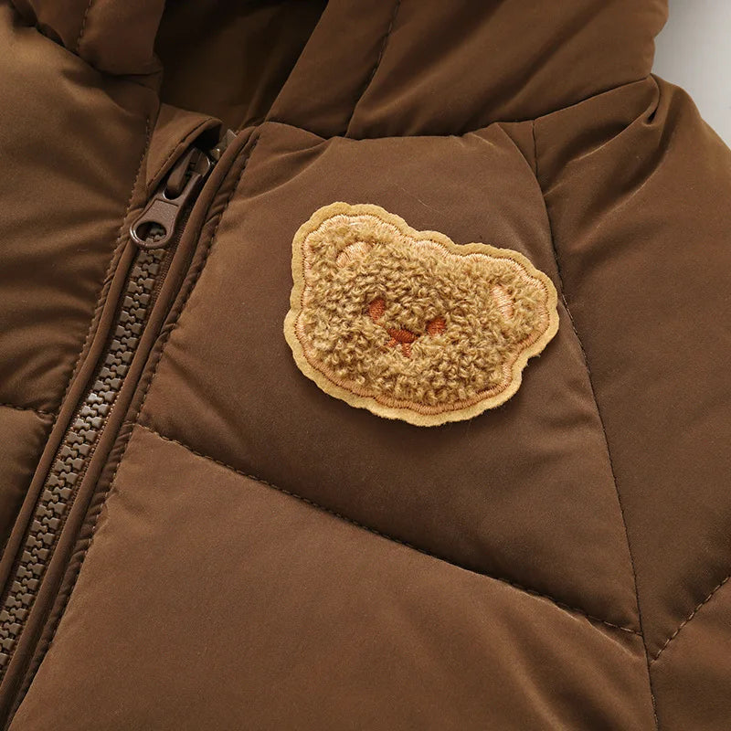 Winterjas met Beer Embleem - Beige/Bruin, Polyester, Maat 0-6 jaar-More For Mini