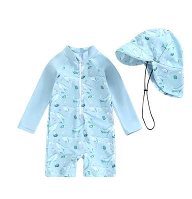 Solvie Ocean Friends UV-baddräktsset – Babybaddräkt + Hatt – UPF50+ Skydd – 0–3 år – Havsmönster More For Mini