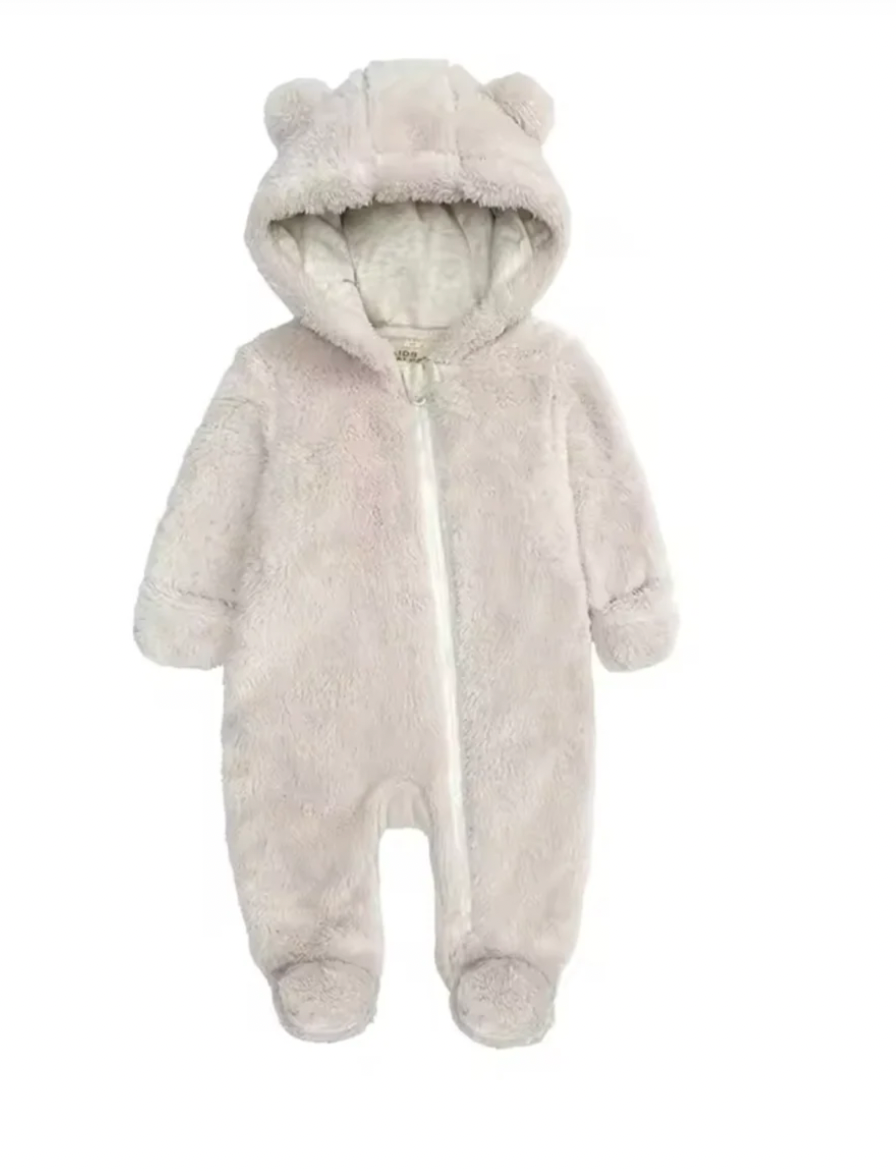 Varm teddyoverall för baby 0–1,5 år – Brun vinterdräkt med huva och öron | SnugNest More For Mini
