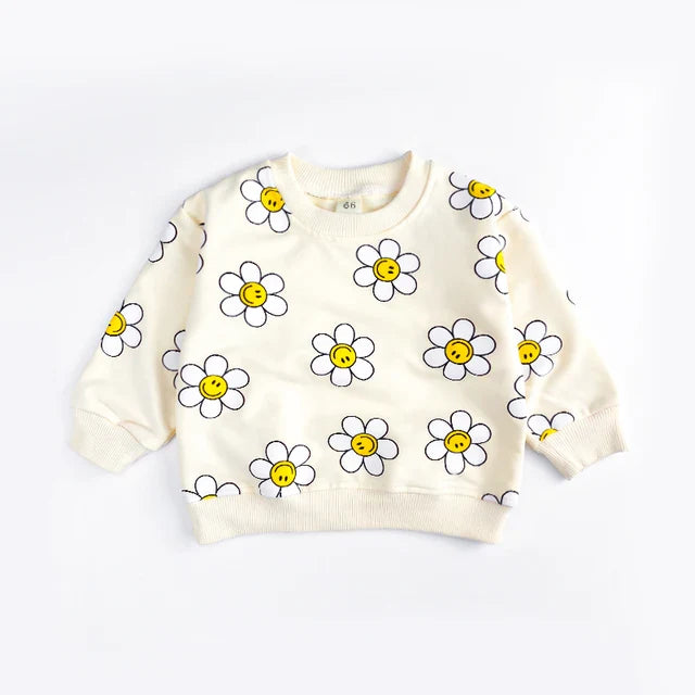 Sweater met Bloemenprint - Blije Bloemen Meisjes, Groen/Geel/Beige, Katoen, Maat 0-3 Jaar-More For Mini