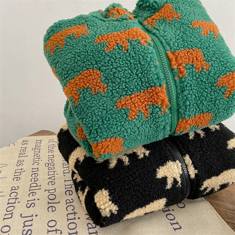 Fleece Vest met Berenmotief – Beren Unisex, Zwart/Groen, Maat 1-6 jaar-More For Mini