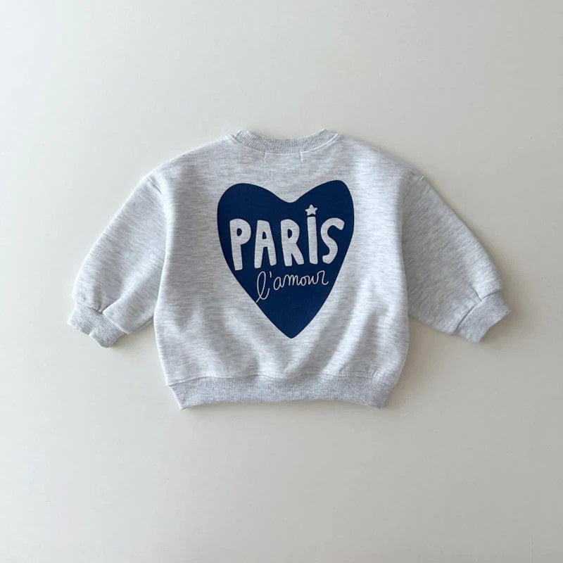 Sweater met Print - Paris L’Amour Unisex, Grijs/Wit, Katoen, Maat 0-6 Jaar-More For Mini