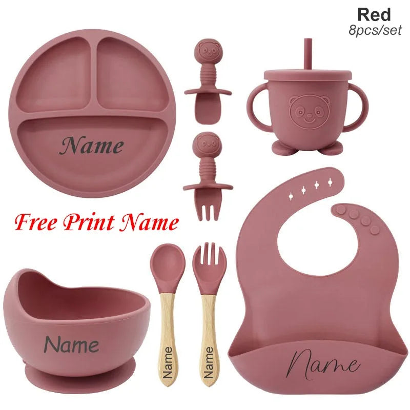 Personifierad Baby Matset med Namn – BPA-fri Silikon | 8-delar More For Mini
