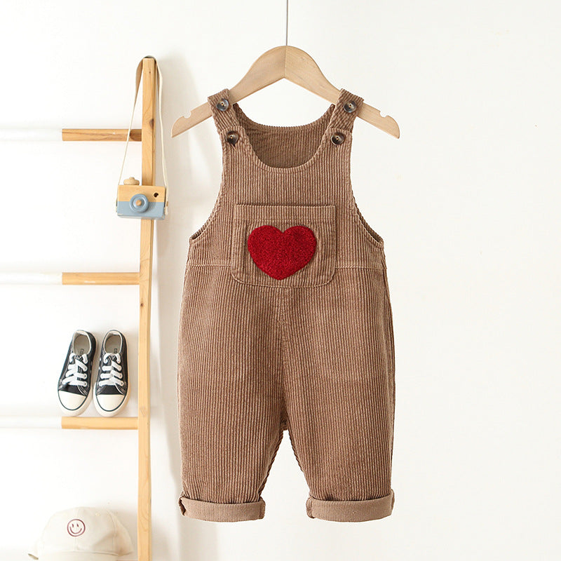 Hängselbyxa med Hjärta – Cordi Love Flickor, Beige/Rosa/Brun, Bomull, Storlek 0–4 år More For Mini