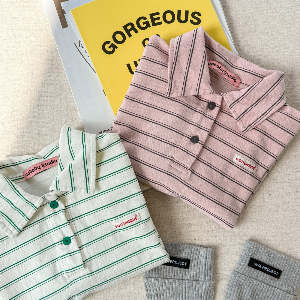 OWA Polo Stripe Unisex Barntröja 0–6 år | Randig pikétröja – Bomull More For Mini
