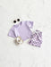 Mellow Mini kledingset 0-3 jaar: T-shirt en geblokte broek in geel, blauw, paars of groen. Duurzaam, comfortabel en perfect voor de zomer! MoreForMini