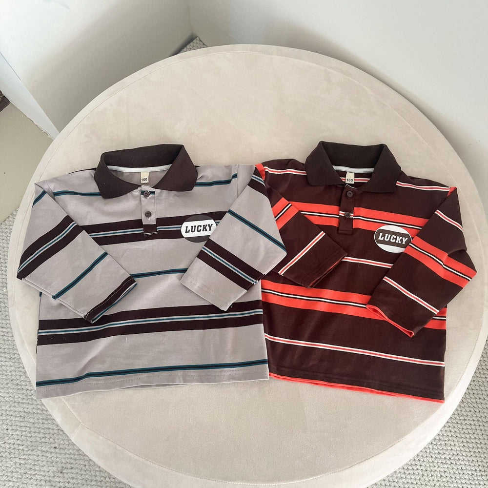 Pikétröja med ränder – LuckyStripe Unisex, Brun/Grå, Bomull, Storlek 0–8 år More For Mini