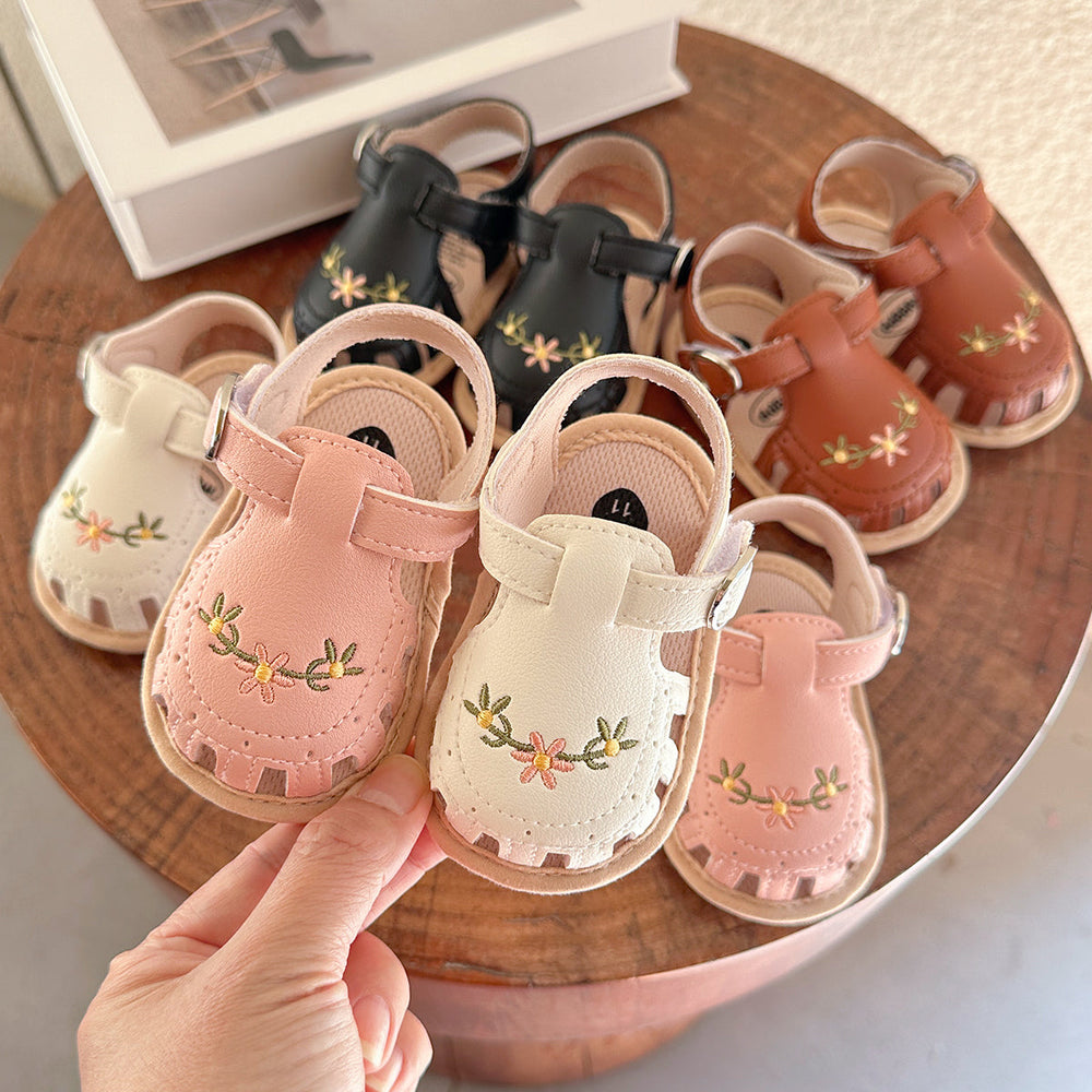 Babysandaler med Blombroderi – Little Steps Flickor, Svart/Rosa/Beige/Grön/Vit, Storlek 0–2 år More For Mini