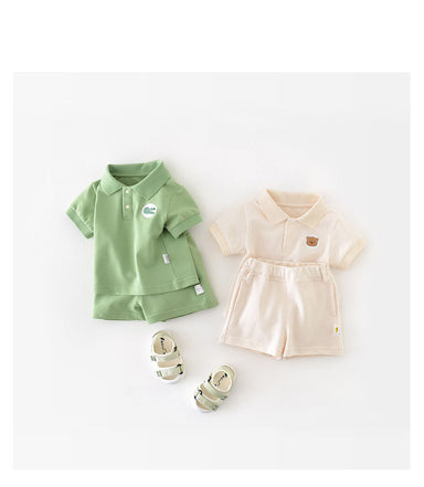 Polo Play Babyset – Somrig Unisex Outfit med Polotröja och Shorts | Storlek 0–3 år | Grön & Beige MoreForMini