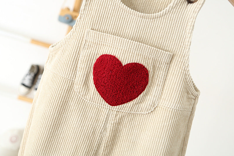 Hängselbyxa med Hjärta – Cordi Love Flickor, Beige/Rosa/Brun, Bomull, Storlek 0–4 år More For Mini