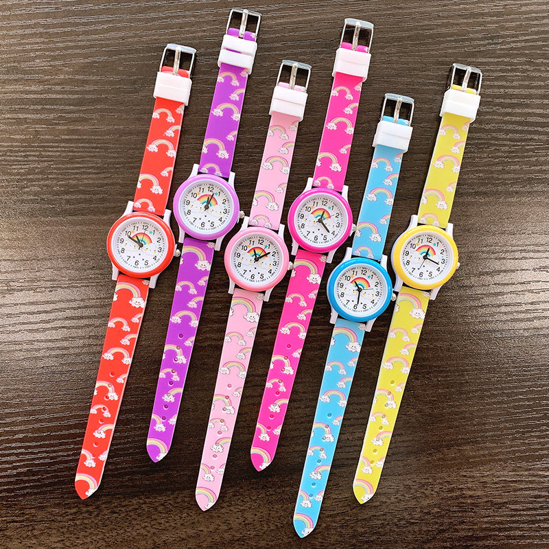 Horloge met Regenboog - Unisex, Roze/Rood/Paars/Geel/Blauw, Siliconen Band, 3+ Jaar-More For Mini