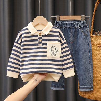 Set med Randig Tröja och Jeans – Astronaut Little Voyager Pojkar, Röd/Blå/Svart, Bomull, Storlek 0–5 år More For Mini