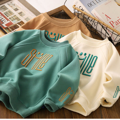 Sweater met Print - Smile Unisex, Groen/Bruin/Wit, Katoen, Maat 5-10 Jaar-More For Mini