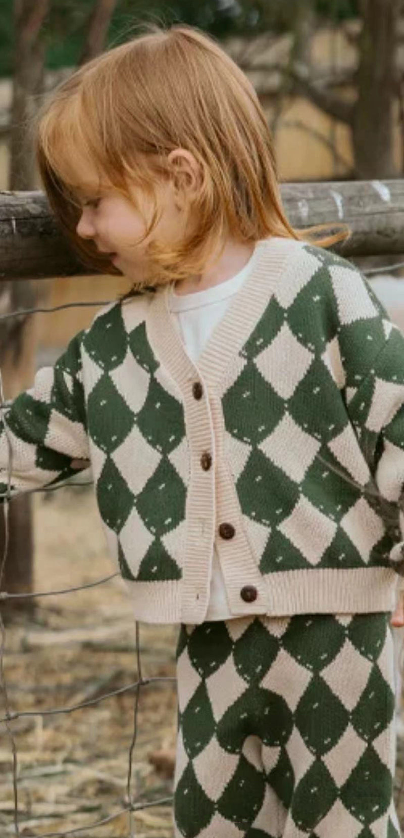 Stickat rutigt klädset – Lilla schackmästaren unisex, Beige/Grön, Bomull, Storlek 0–6 år More For Mini