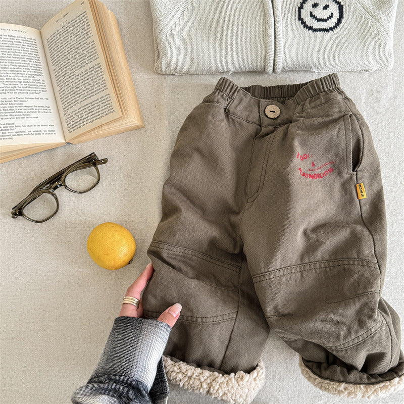 Broek met Fleece binnenkant - Little Explorer Unisex, Blauw/Groen/Gestreept, Katoen, Maat 0-6 Jaar-More For Mini
