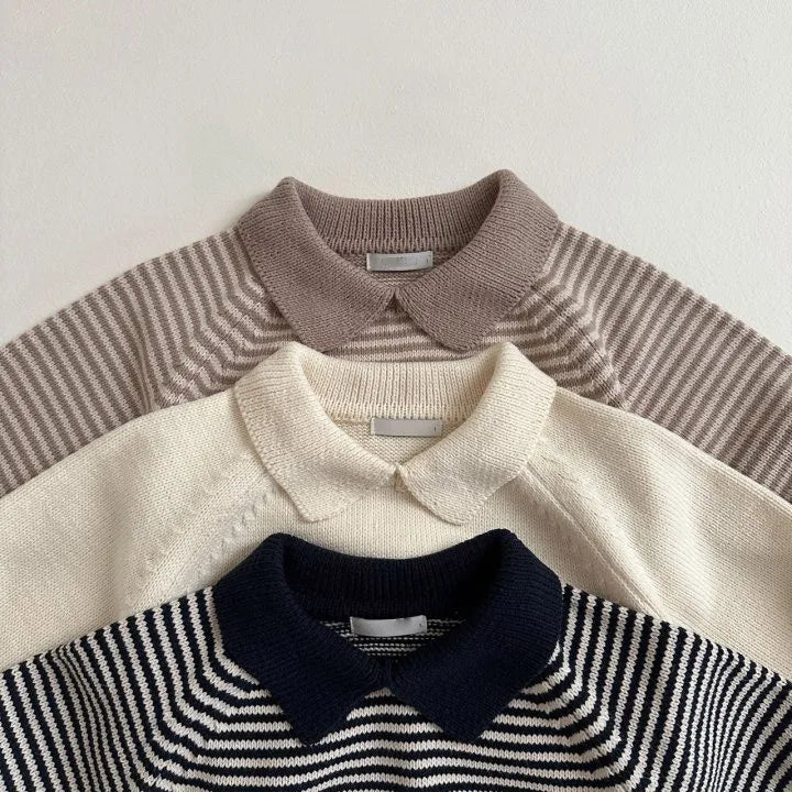 Polo met Strepen - Kabu Unisex, Zwart/Bruin/Wit, Katoen, Maat 0-6 Jaar-More For Mini