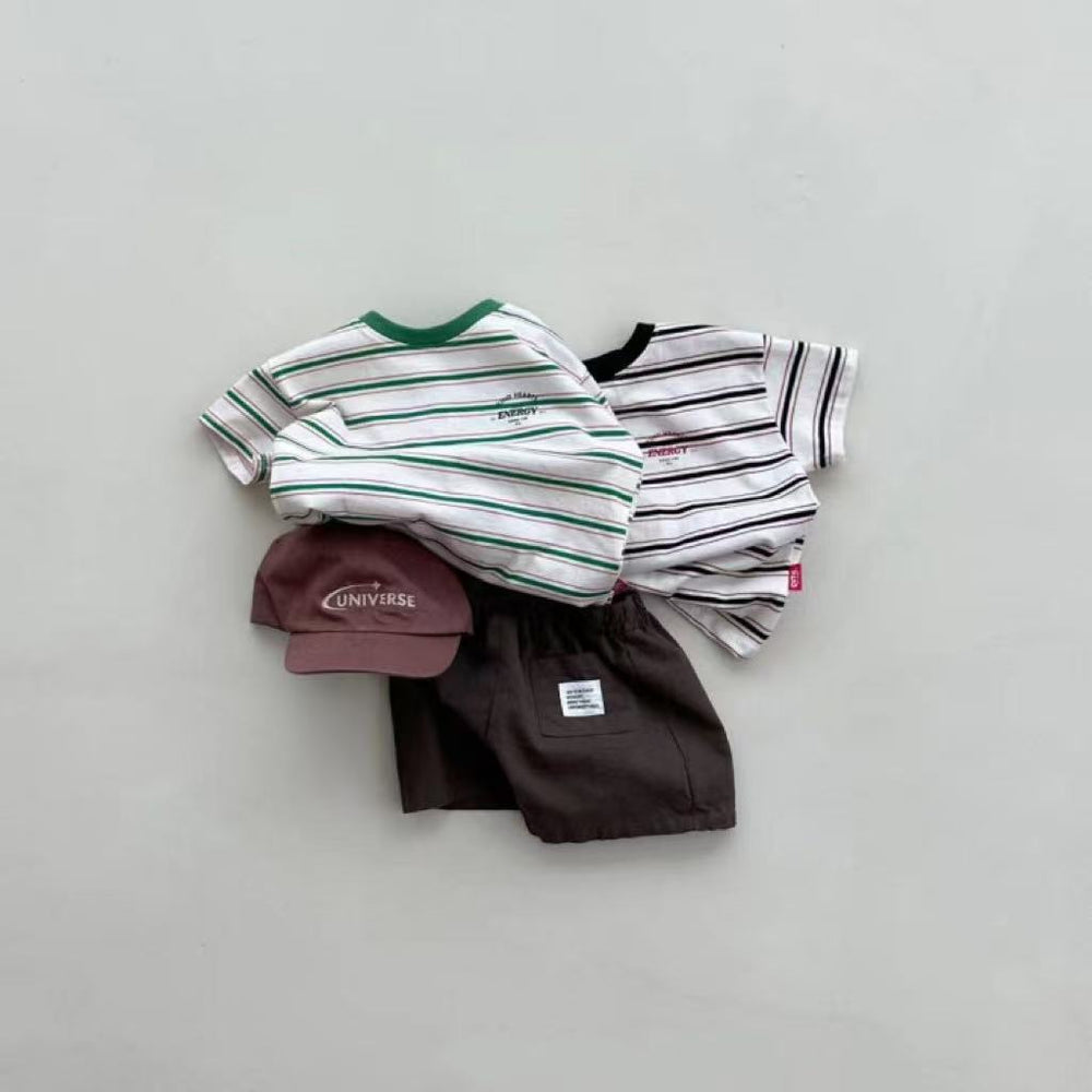 Mini Energy Baby T-shirt – Randig bomullströja med texttryck | Unisex | Storlek 0–3 år More For Mini