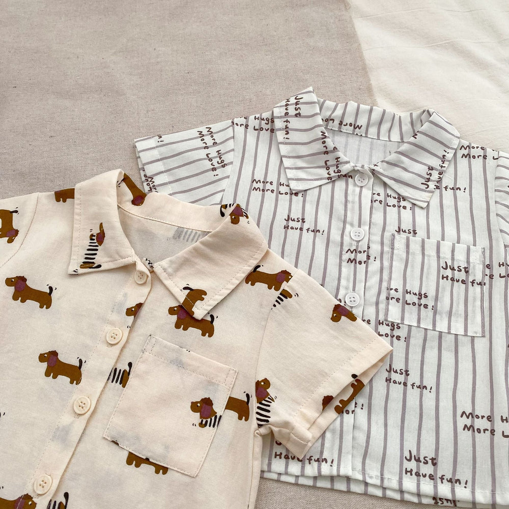 Mini Moments Sommarset Baby – Tröja och shorts i bomull med tryck | Maison Minou | Tax eller text | Storlek 0–4 år More For Mini
