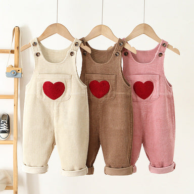 Hängselbyxa med Hjärta – Cordi Love Flickor, Beige/Rosa/Brun, Bomull, Storlek 0–4 år More For Mini