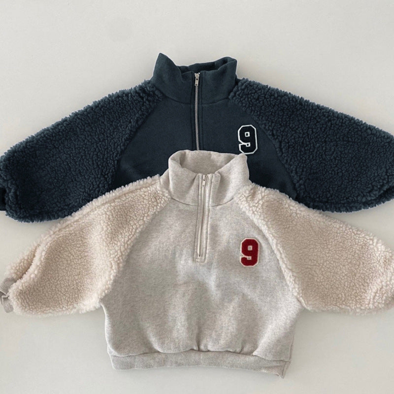 Joggingpak met Fleece - CozyFit Unisex, Grijs/Blauw, Katoen, Maat 0-6 Jaar-More For Mini
