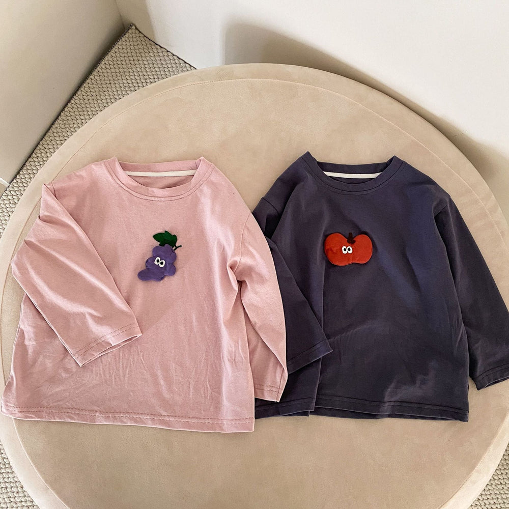 Långärmad tröja med 3D – Fruity Friends Unisex, Rosa/Grå, Bomull, Storlek 0–8 år More For Mini