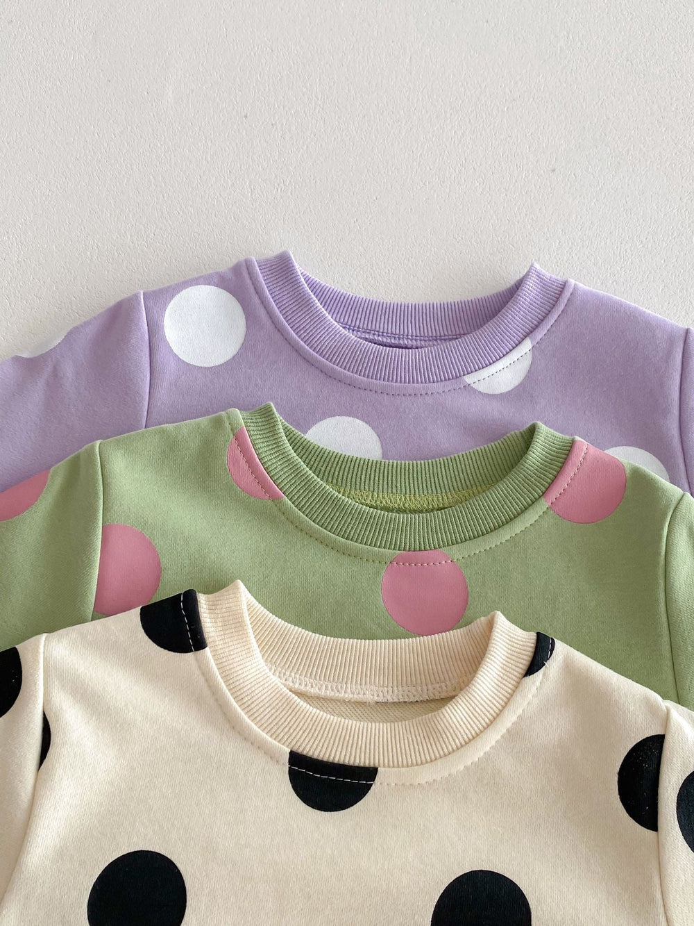 Träningsdräkt med prickar – DottyDays Flickor, Lila/Beige/Grön, Bomull, Storlek 0–4 år More For Mini