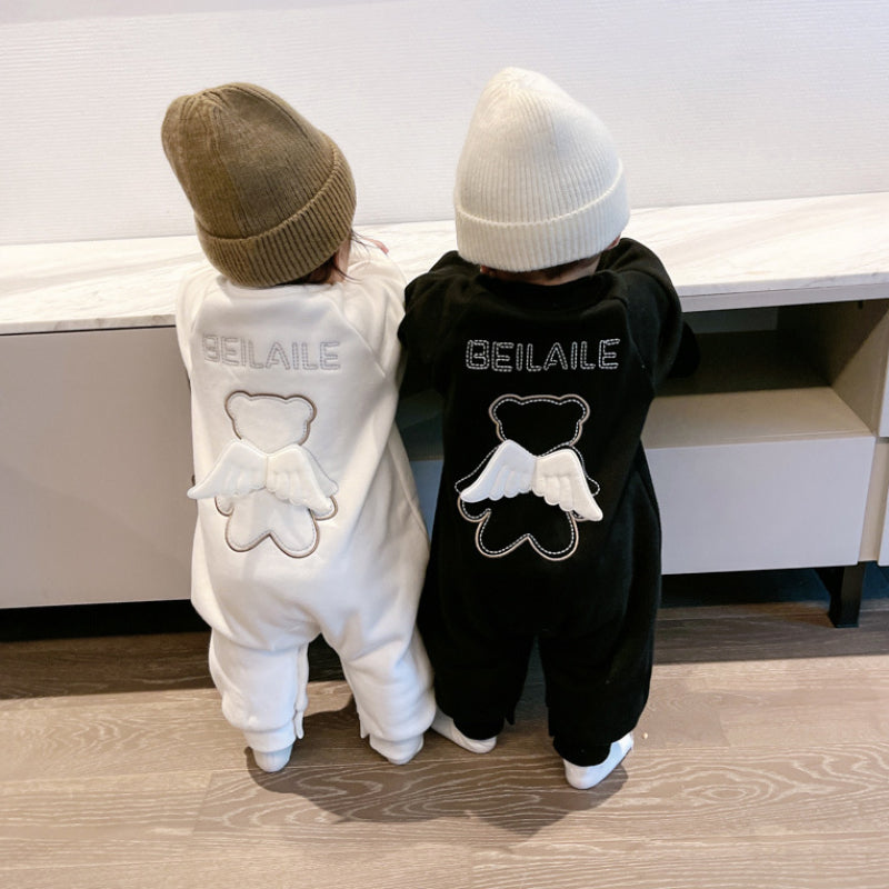 Jumpsuit met Engelenvleugels - Baby, Zwart/Wit, Katoen, Maat 0-2 Jaar-More For Mini