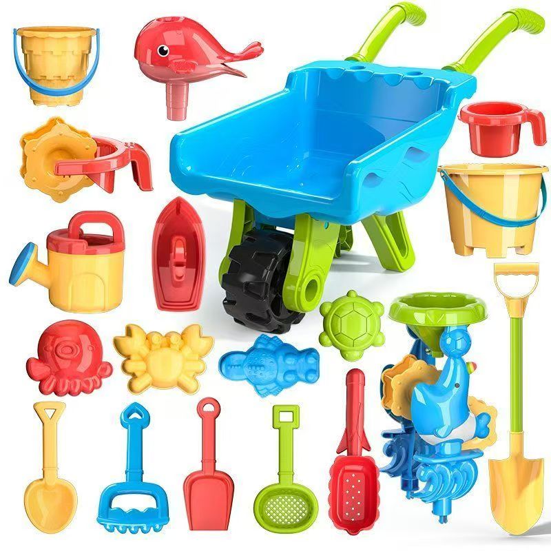 Sandino Sand- & Strandlekset – 22-delars Utomhusleksak med Skottkärra för Barn 2–6 År – Sandlåda & Trädgårdsset More For Mini