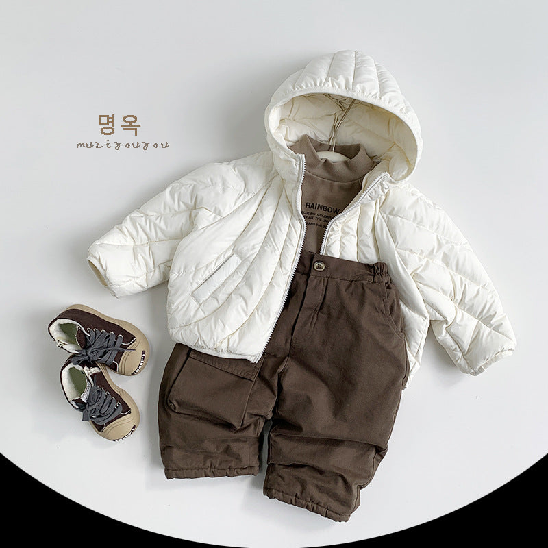 Donsjas met Capuchon - Muziyouyou Jongens, Bruin/Wit, Polyester, Maat 0-6 Jaar-More For Mini