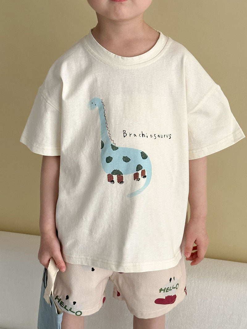 T-shirt med Dinosaurieprint – Baby, Småbarn, Förskolebarn, Grön/Grå/Beige/Rosa, Bomull, Storlek 0–8 år More For Mini