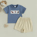 JungleJump Zomerset Jongens | T-shirt met Aapjes & Gestreepte Short | Katoen & Polyester | 6mnd–4jr | Blauw & Geel More For Mini