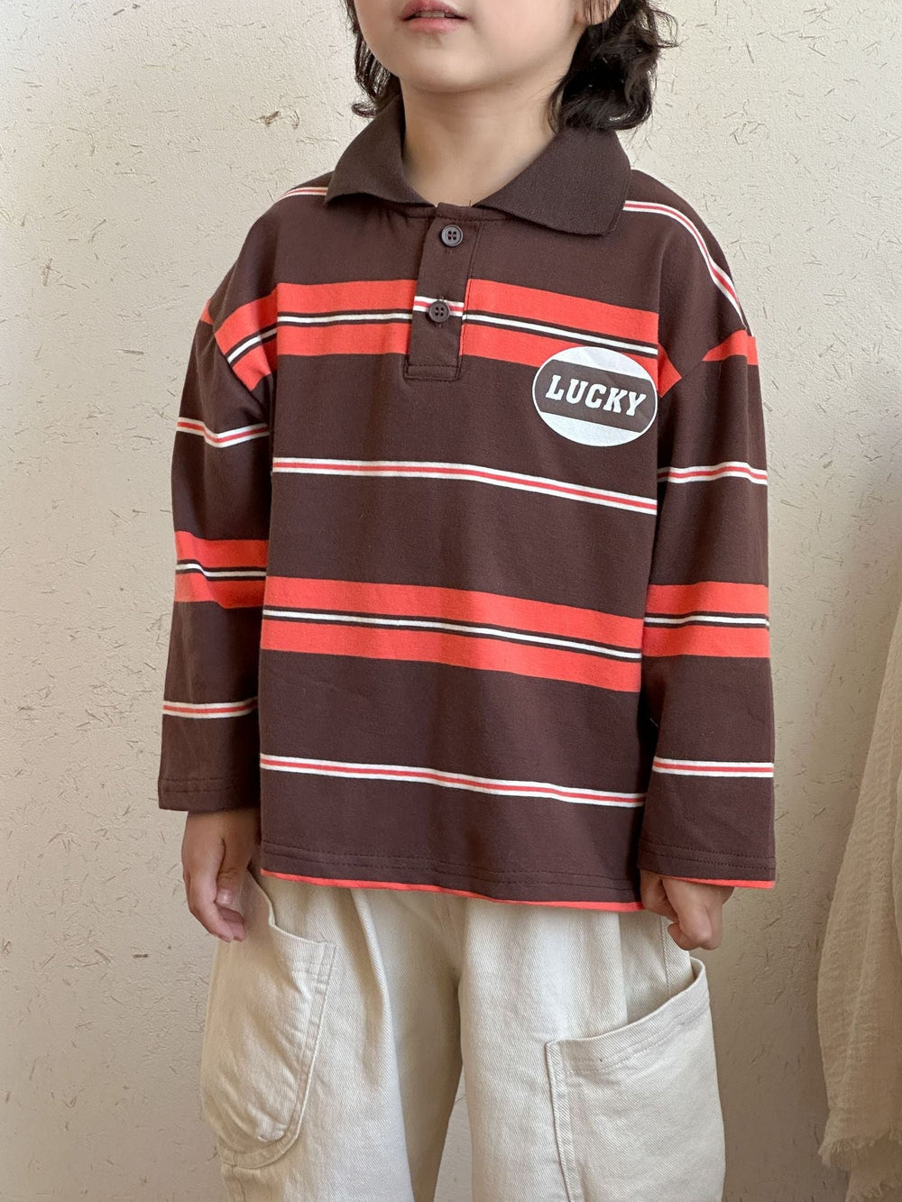 Pikétröja med ränder – LuckyStripe Unisex, Brun/Grå, Bomull, Storlek 0–8 år More For Mini