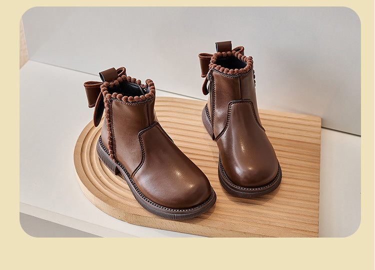 Enkellaars – Nilla Meisjes, Bruin/Zwart, Leer, Maat 23-26-More For Mini