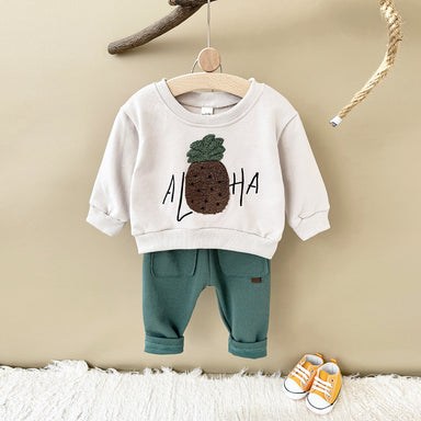 Träningsdräkt med ananas – Aloha Adventure Unisex, Beige/Grön, Bomull, Storlek 0–3 år More For Mini
