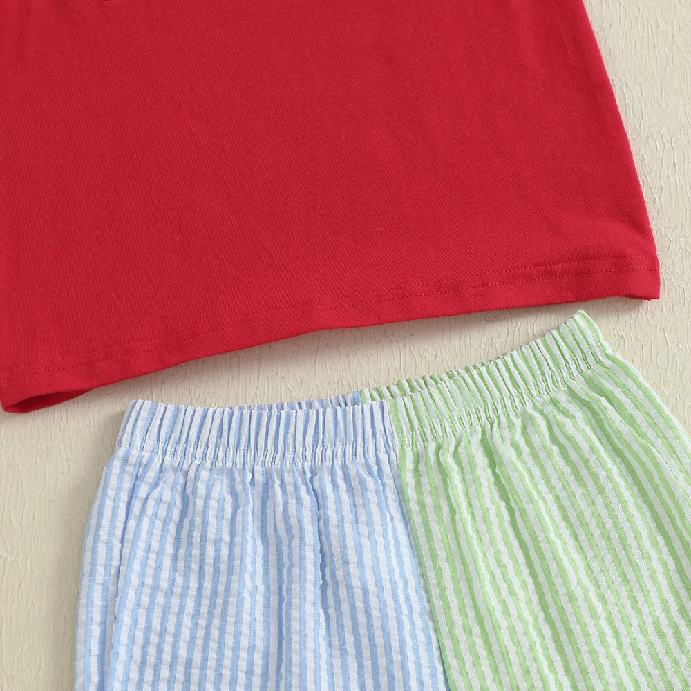 Schooltrain Zomerset Jongens | Rood T-shirt met Treinprint & Gestreepte Short | Katoen & Polyester | 2–6 Jaar | Zomerspeelkleding More For Mini