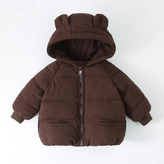 Winterjas met Berenoren en Ribbel - Lusa Meisjes, Bruin/Wit/Roze/Beige, Polyester, Maat 0-8 Jaar-More For Mini