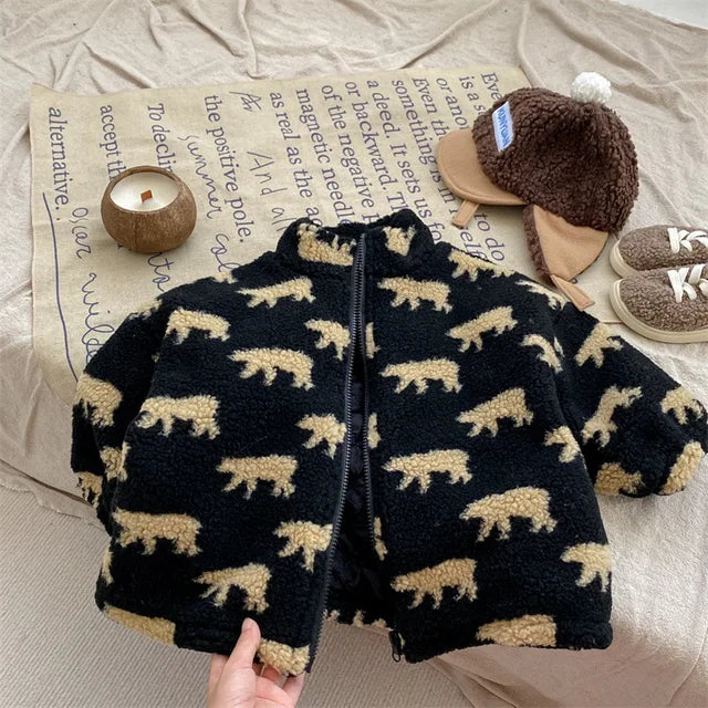 Fleece Vest met Berenmotief – Beren Unisex, Zwart/Groen, Maat 1-6 jaar-More For Mini