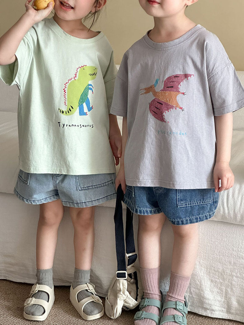 T-shirt med Dinosaurieprint – Baby, Småbarn, Förskolebarn, Grön/Grå/Beige/Rosa, Bomull, Storlek 0–8 år More For Mini