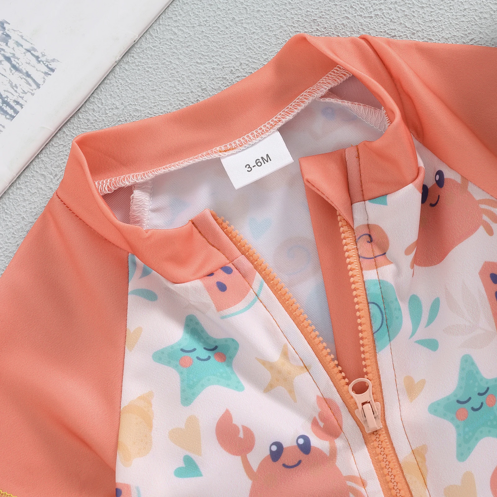 SunnySplash Zwemset Kinderen | T-Shirt, Broek & Zonnehoed | UV-Bescherming | Dinosaurus & Krab | 0-3 Jaar More For Mini