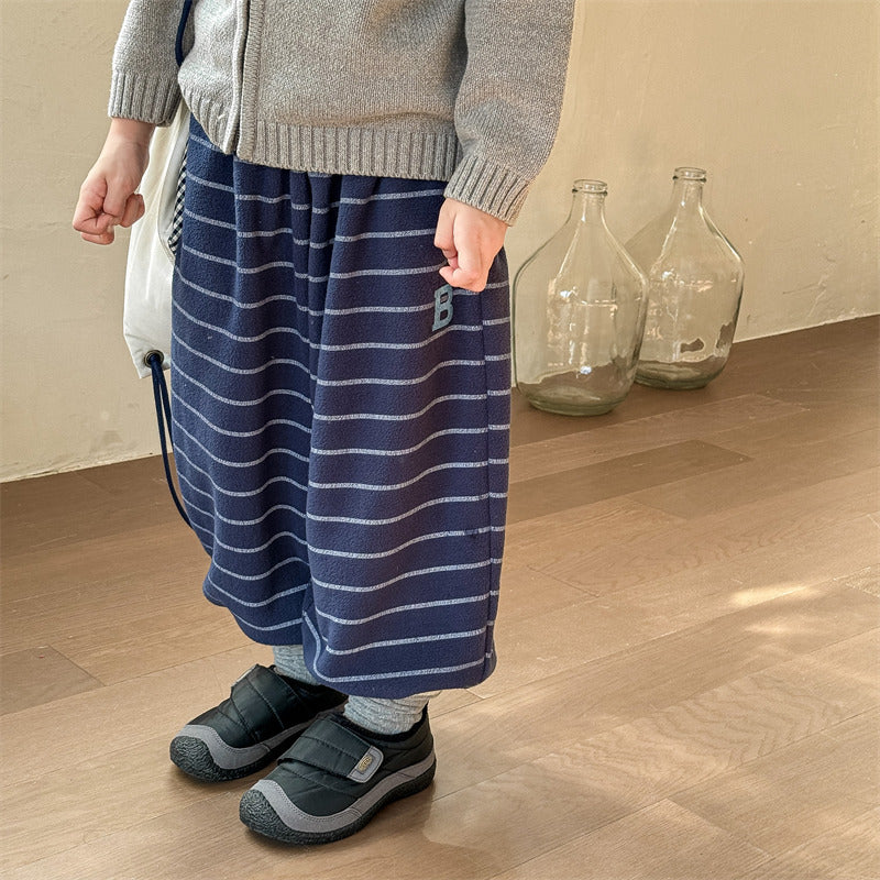 Gestreepte Joggingbroek - Knuffelzacht Unisex, Blauw/Grijs/Beige, Katoen, Maat 0-6 Jaar-More For Mini