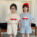 T-shirt och Shorts Sommarset – VroomVibes Unisex, Blå/Beige, Bomull, Storlek 0–8 år More For Mini