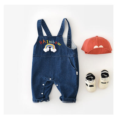 Hängselbyxa med Regnbåge – HappyHues Flickor, Blå, Bomull, Denim, Storlek 0–3 år More For Mini