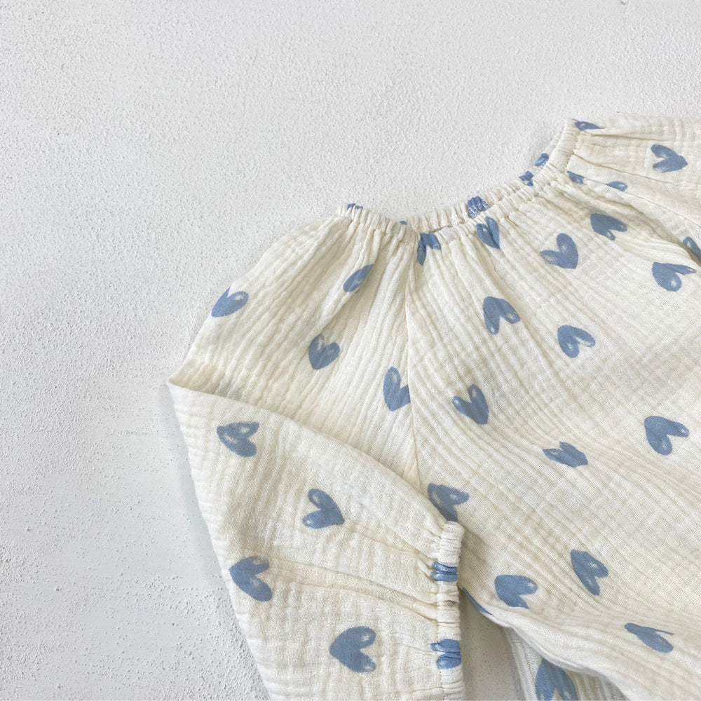 LittleBlue Hearts Babyromper 0–2 år | 100 % Bomull, Lång ärm, Hjärtmönster | Bekväma babykläder More For Mini