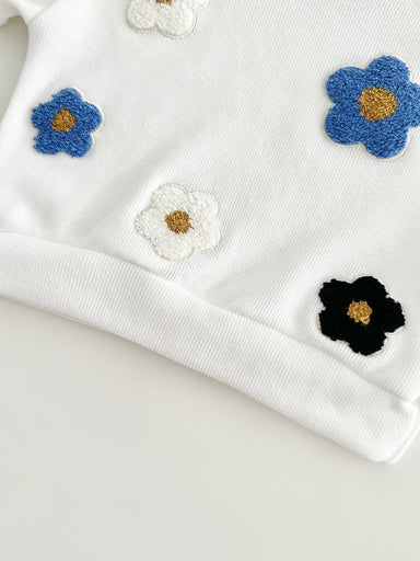 Träningsdräkt med blommor – Bloomy Flickor, Vit/Blå/Gul, Bomull, Storlek 0–3 år More For Mini