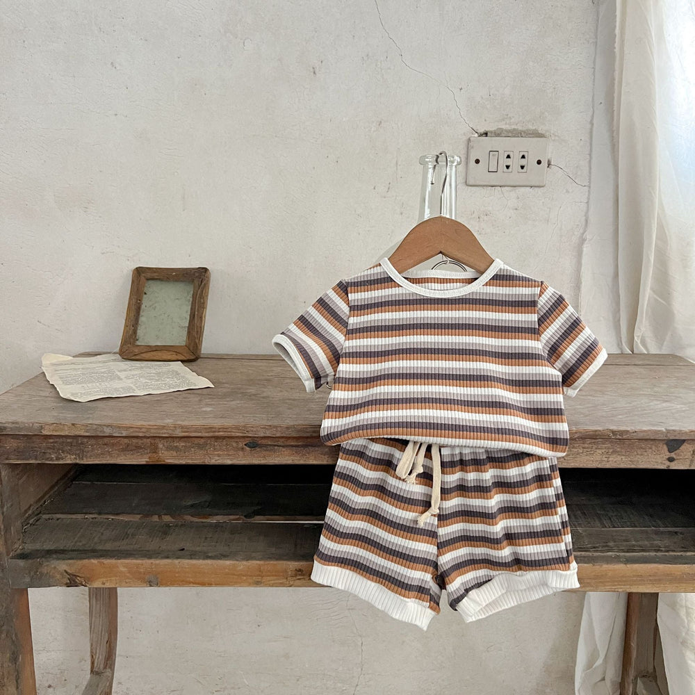 Unisex Baby Sommarset – 2-delat Ribbat Bomull T-shirt & Shorts | Nilo & Nox (0–3 år) More For Mini