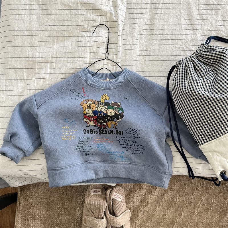 Sweater met Print - FunCrew Unisex, Blauw/Grijs/Beige, Katoen, Maat 0-6 Jaar-More For Mini