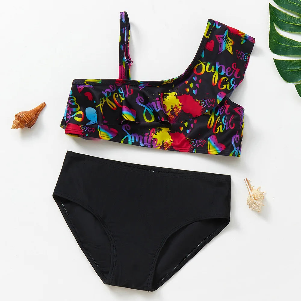 Flickor Tankini Baddräkt Sjöjungfruprint – Sommarstrandkläder | 3-12 år More For Mini